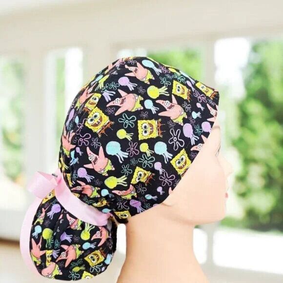 SpongeBob SquarePants & Patrick Ponytail Scrub Nurse Surgery Pharmacy Cap Hat - Picture 2 of 2